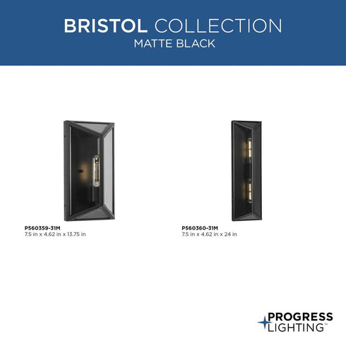 Progress Bristol Collection Two Light Black Modern Farmhouse Large Outdoor Wall Lantern in Matte Black Finish Model: P560360-31M